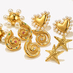 E.B.belle Whirlpool Hammer Padrão Pentagonal Estrela Shell Oco Pérola Suave Coração Roda Redonda Brincos de Aço Inoxidável