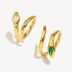 Ebbelle Anel de cobra de aço inoxidável banhado a ouro 18K com zircônia cúbica transparente verde hipoalergênico Anel de titânio à prova d'água feminino