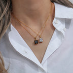 Ebbelle caixa de presente de jóias de natal zircônia cúbica pedra pingente colar quadrado vermelho verde preto branco rosa pedra colar