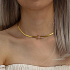 Ebbelle moda aço inoxidável brilhante vermelho rosa zircão pedra gargantilha colar 18k banhado a ouro espinha de peixe corrente jóias