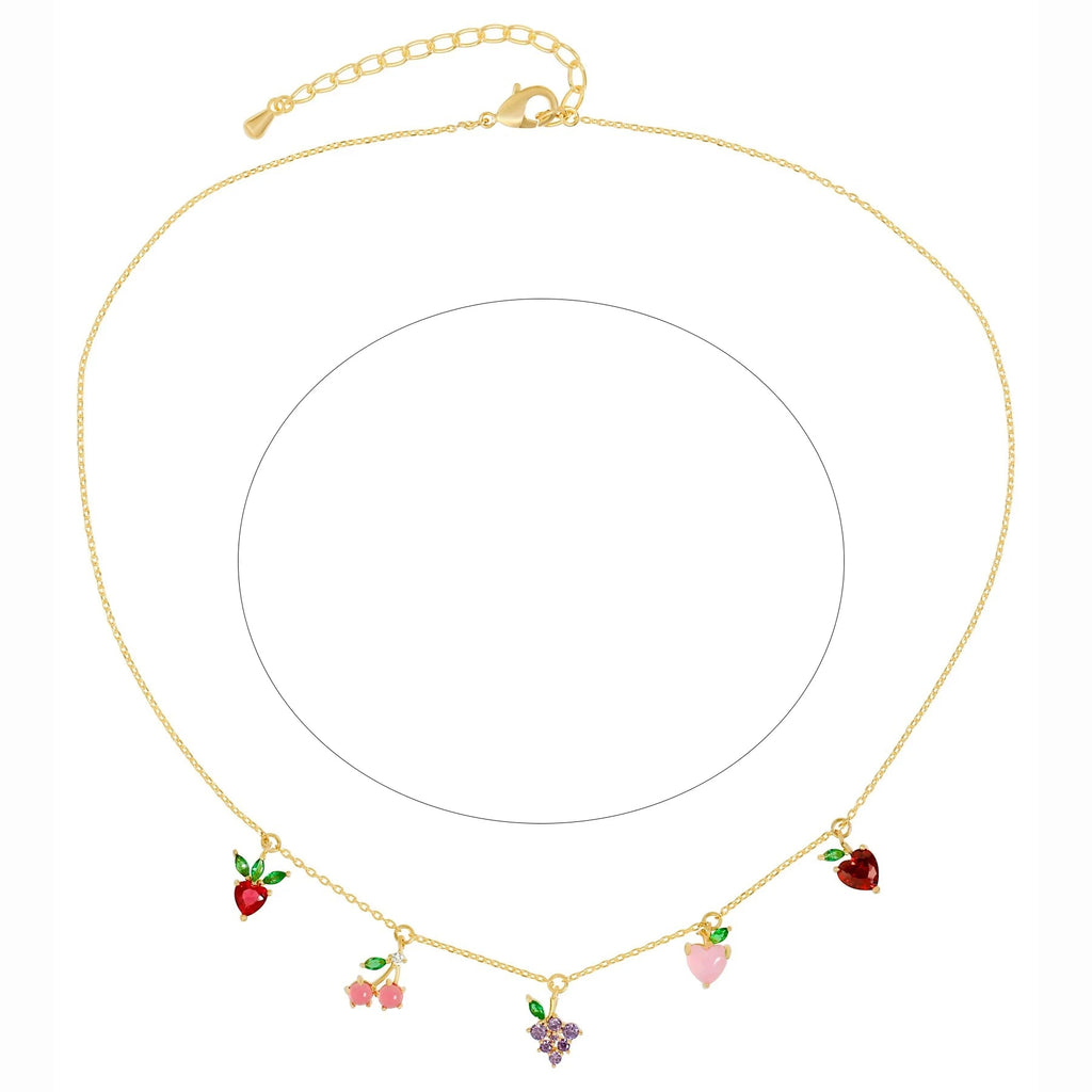E.B. Belle-18k Colares banhados a ouro para mulheres, joias bonitas da moda coreana, cereja, uva, pêssego, gargantilha de frutas múltiplas, verão, quente