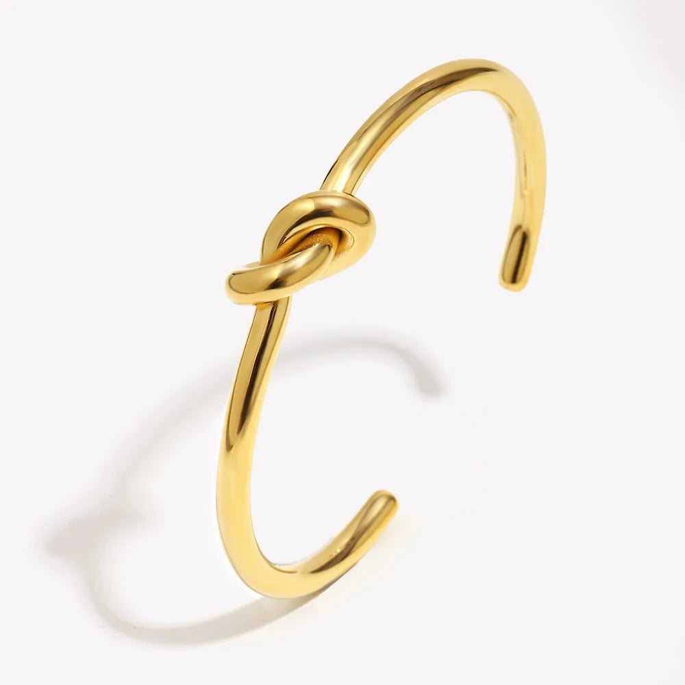 Ebbelle minimalista 18k banhado a ouro nó manguito pulseiras para mulheres joias à prova d'água de aço inoxidável para mulheres