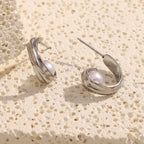 Ebbelle moda craetive clipe em forma de c pérola brinco 18k banhado a ouro aço inoxidável festa feminino orelha jóias presente