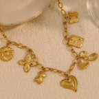 Ebbelle elegante gargantilha de aço inoxidável borboleta flor folha coração pingente colar banhado a ouro feminino chique jóias