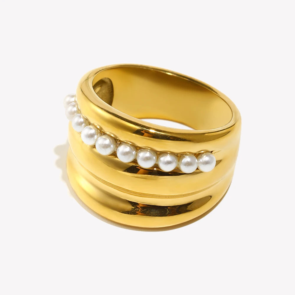 Ebbelle clipe mini anel de pérola estilo elegante aço inoxidável 18k banhado a ouro joias femininas para festa charme hipoalergênico