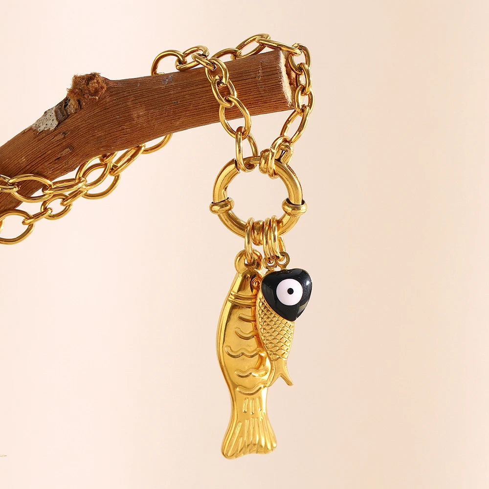 Ebbelle novo estilo oceano peixe pingente colar de aço inoxidável pvd chapeamento primavera fivela diy acessórios jóias femininas