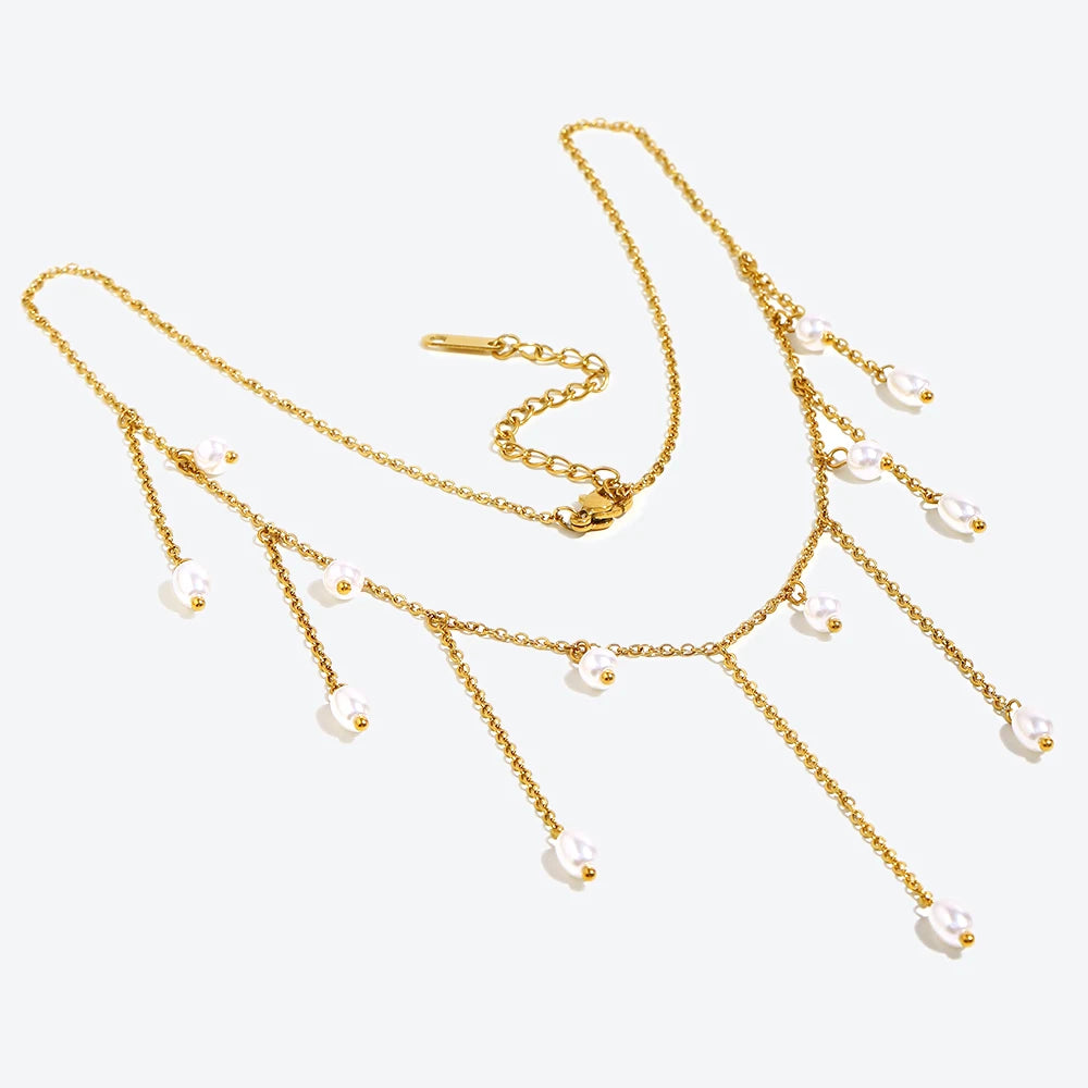 Ebbelle novo exagerado imitação de pérola borla colar pvd banhado a aço inoxidável feminino festa de casamento pescoço jewerly