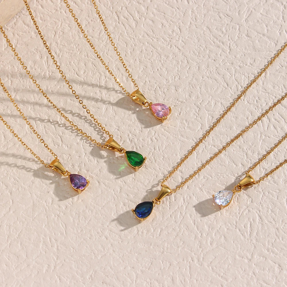 Ebbelle verão colorido colar de cristal aço inoxidável banhado a ouro à prova dwaterproof água waterdrop pingente colar para casamento