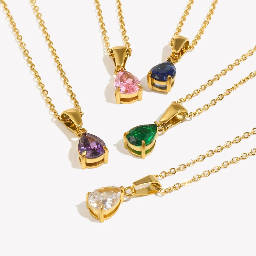Ebbelle verão colorido colar de cristal aço inoxidável banhado a ouro à prova dwaterproof água waterdrop pingente colar para casamento