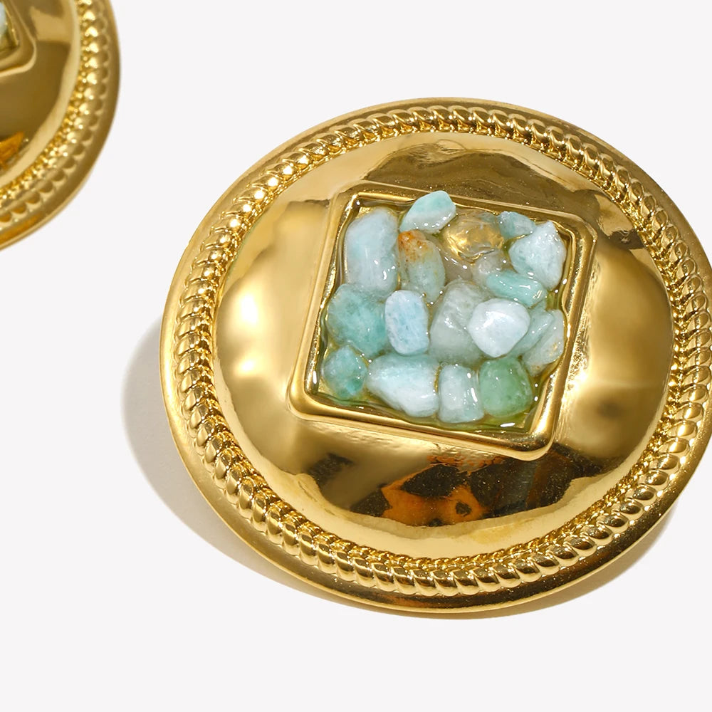 Ebbelle estilo vintage formato redondo pedra quebrada brincos novo design banhado a ouro aço inoxidável feminino joias chiques