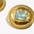Ebbelle estilo vintage formato redondo pedra quebrada brincos novo design banhado a ouro aço inoxidável feminino joias chiques