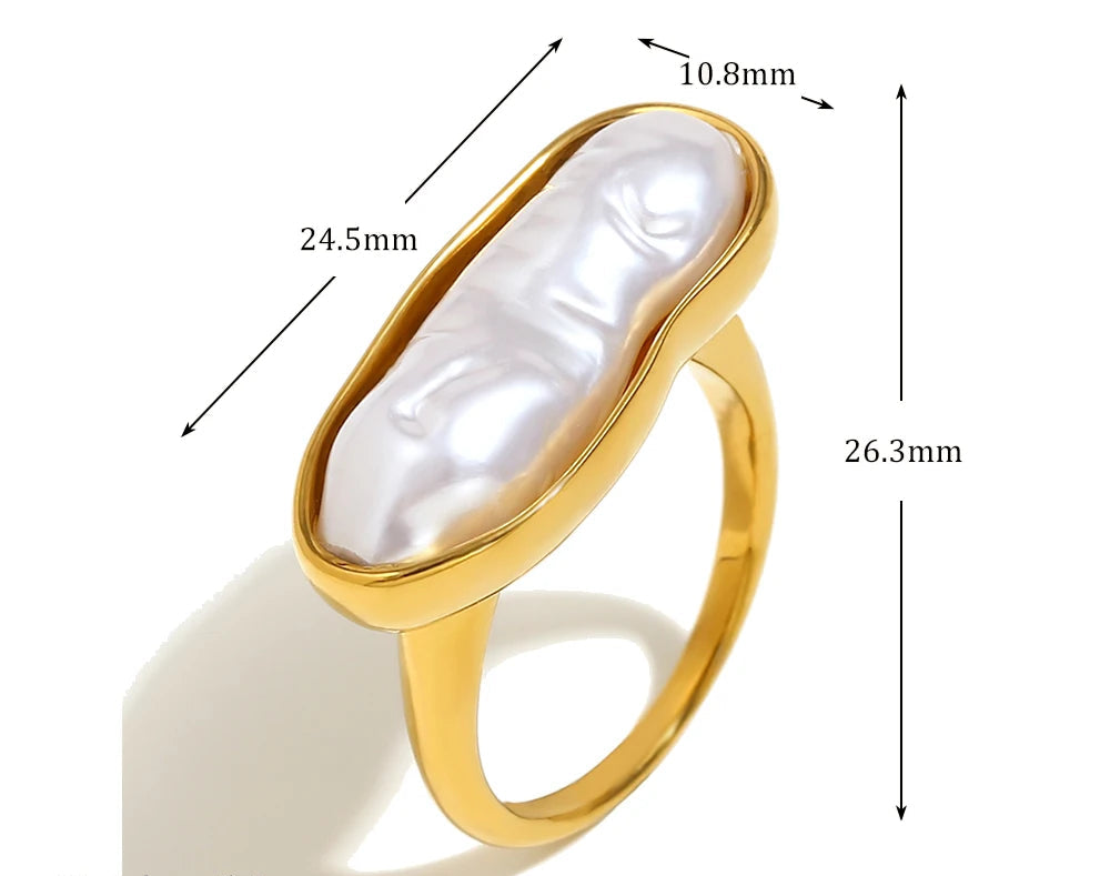 Anel Pérola Barroca Banhado a Ouro