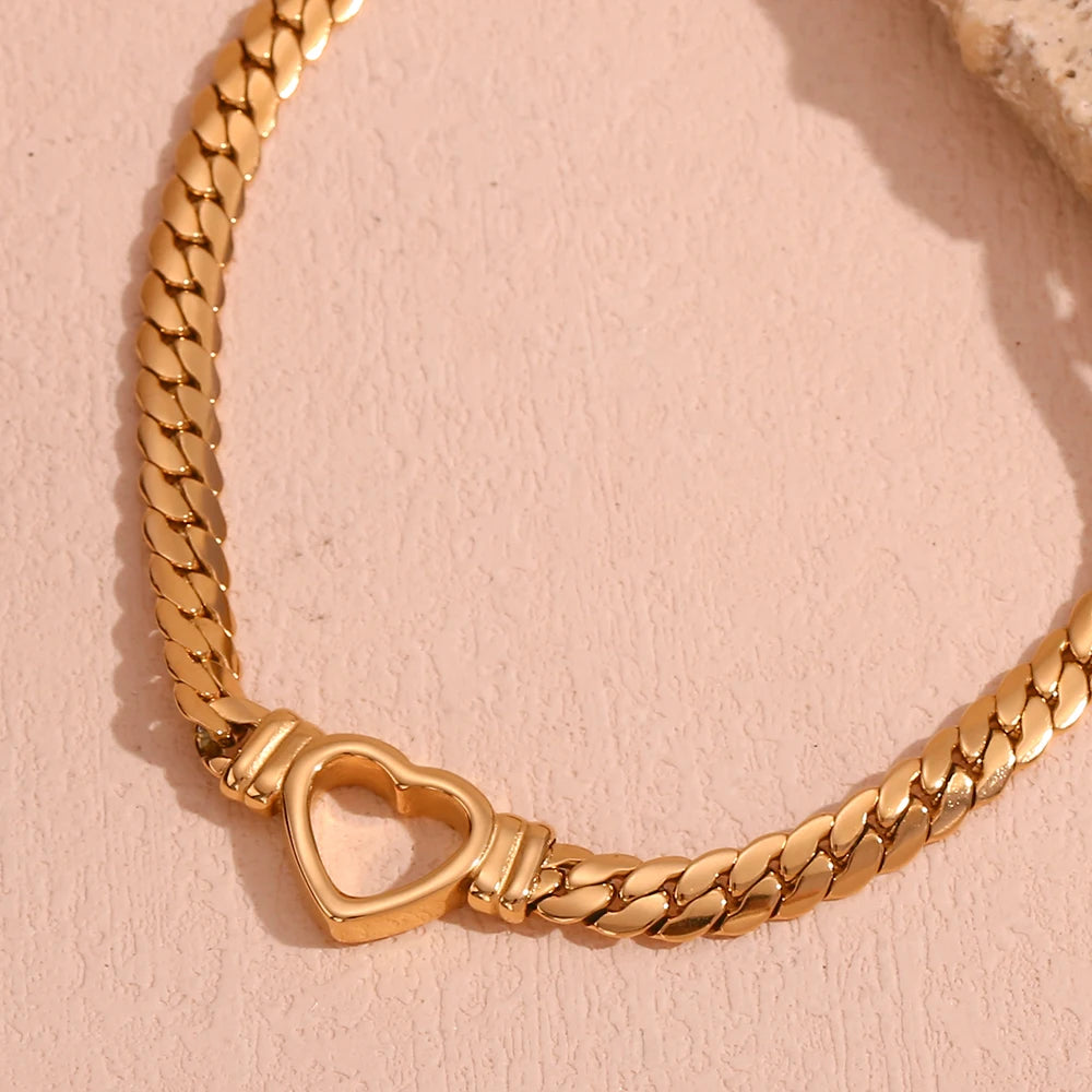 Ebbelle oco coração pingente corrente gargantilha de aço inoxidável feminino pescoço corrente à prova dwaterproof água 18k banhado a ouro jóias pingentes