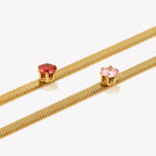 Ebbelle moda aço inoxidável brilhante vermelho rosa zircão pedra gargantilha colar 18k banhado a ouro espinha de peixe corrente jóias