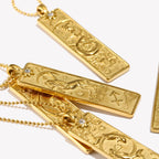 Ebbelle 18k banhado a ouro formato retângulo 12 constelações pingente colar de aço inoxidável à prova d'água joias femininas da moda