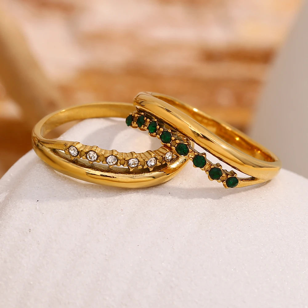 Ebbelle joias de aço inoxidável da moda micro pavimentado strass múltiplas camadas anéis de festa de casamento para noiva anel banhado a ouro