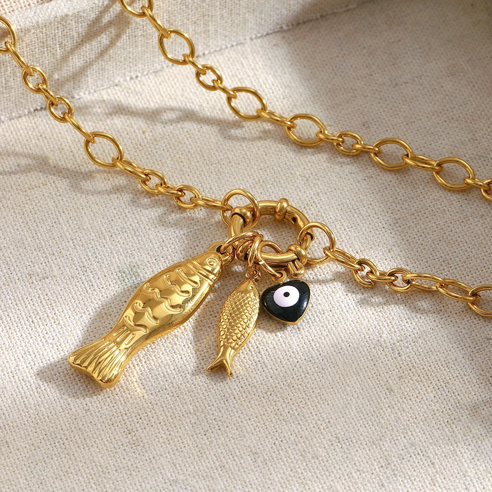 Ebbelle novo estilo oceano peixe pingente colar de aço inoxidável pvd chapeamento primavera fivela diy acessórios jóias femininas