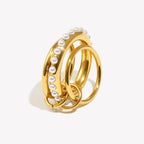 Ebbelle novo estilo elegante feminino três camadas imitação de pérola anel à prova dwaterproof água 18k banhado a ouro 316l jóias de aço inoxidável