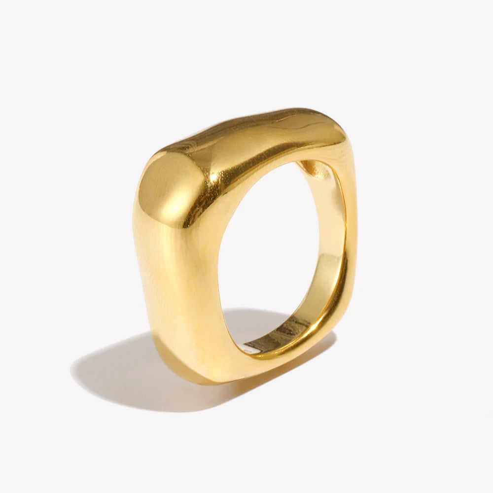 Ebbelle Anel geométrico quadrado simples cor prata anéis de aço inoxidável para decoração feminina acessórios banhados a ouro 18K