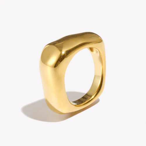 Ebbelle Anel geométrico quadrado simples cor prata anéis de aço inoxidável para decoração feminina acessórios banhados a ouro 18K