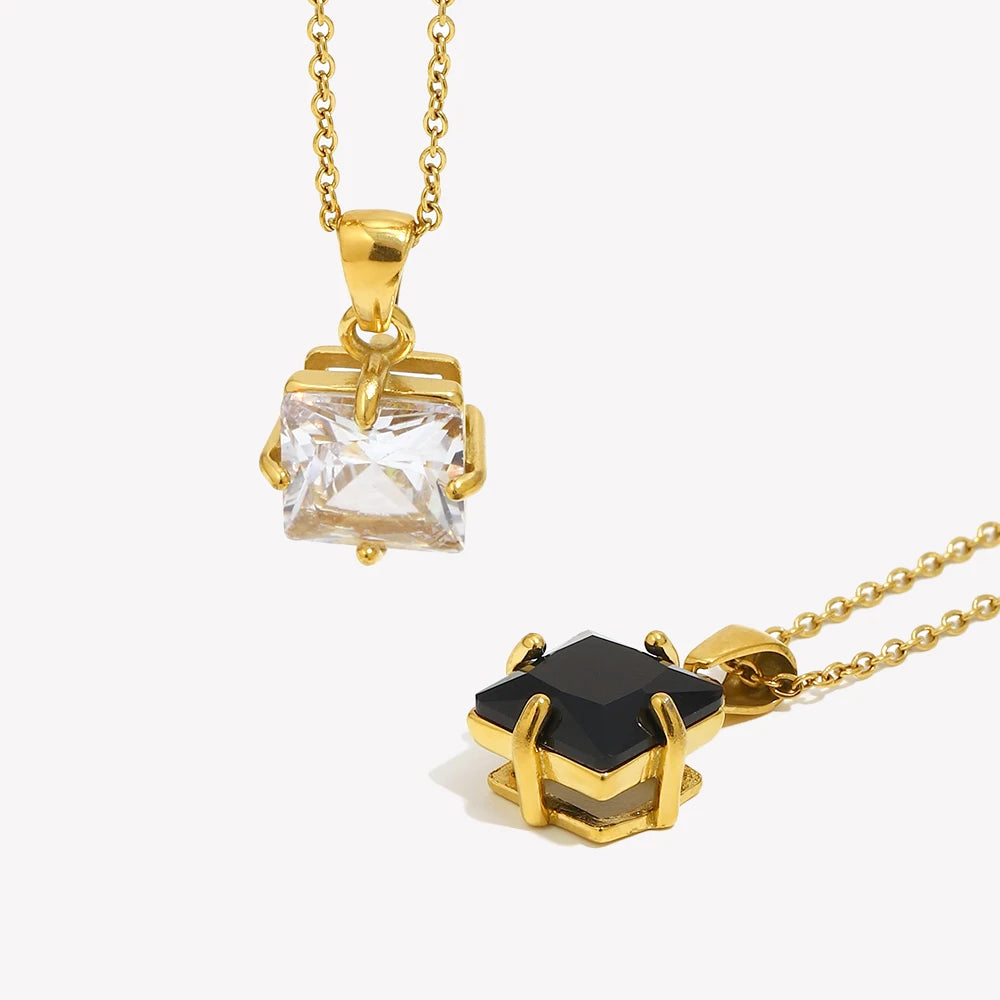 Ebbelle caixa de presente de jóias de natal zircônia cúbica pedra pingente colar quadrado vermelho verde preto branco rosa pedra colar