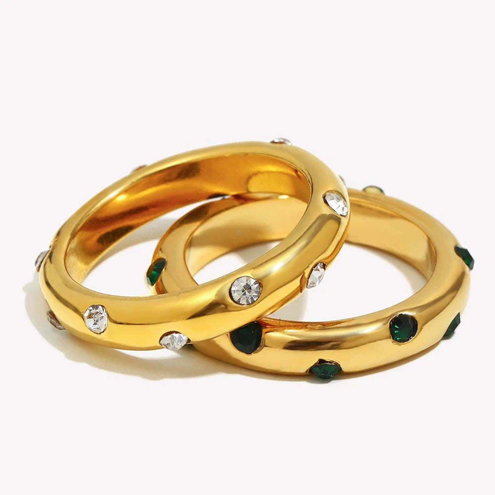 Anel liso redondo E.B.belle verde branco colorido acessórios banhados a ouro 18K anel de aço inoxidável 316L