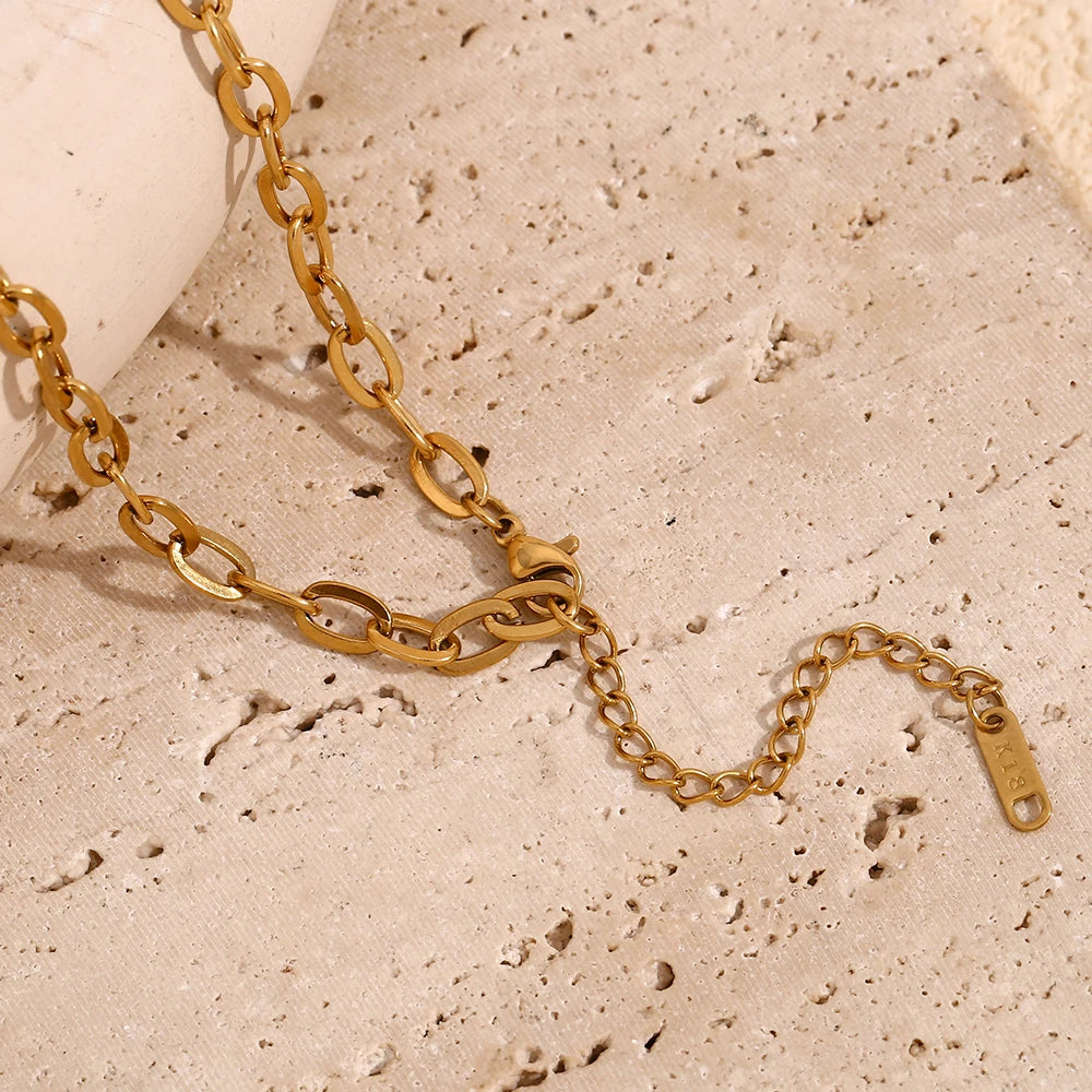 Ebbelle Simples em forma de O corrente gargantilha colar 18K banhado a ouro aço inoxidável básico empilhados joias femininas