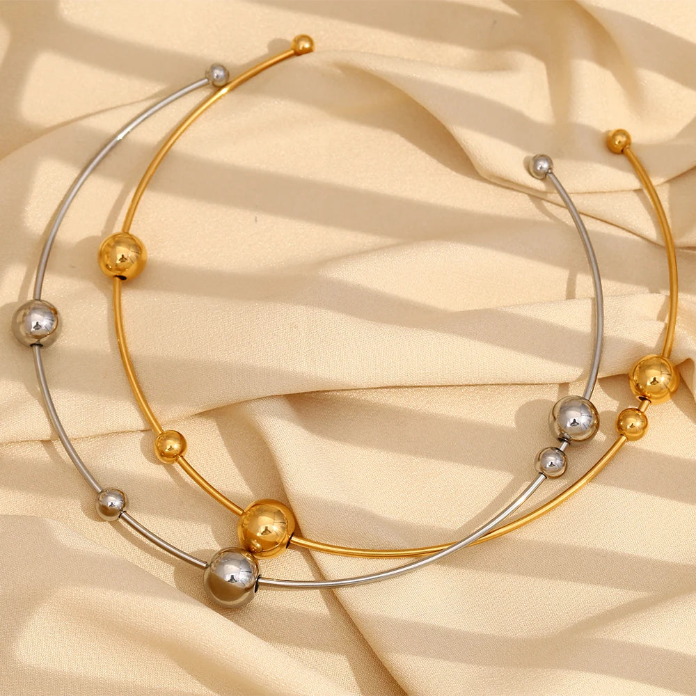 Ebbelle gargantilha com miçangas redondas de vários tamanhos, colar de aço inoxidável de alta qualidade banhado a ouro 18K joias da moda feminina