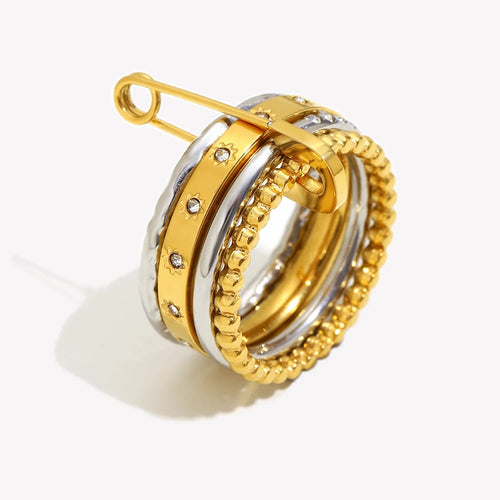 Ebbelle Anel de pino de segurança com múltiplas camadas de cor dupla da moda 18K banhado a ouro joias de declaração de aço inoxidável