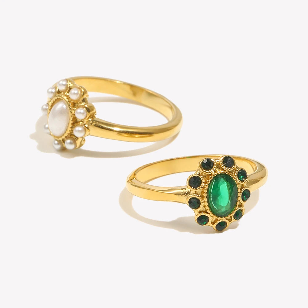 Ebbelle luxuoso elegante moda pérola anel 316l aço inoxidável anel feminino 18k acessórios banhados a ouro