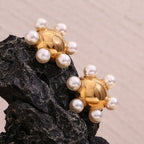 E.B.belle Whirlpool Hammer Padrão Pentagonal Estrela Shell Oco Pérola Suave Coração Roda Redonda Brincos de Aço Inoxidável