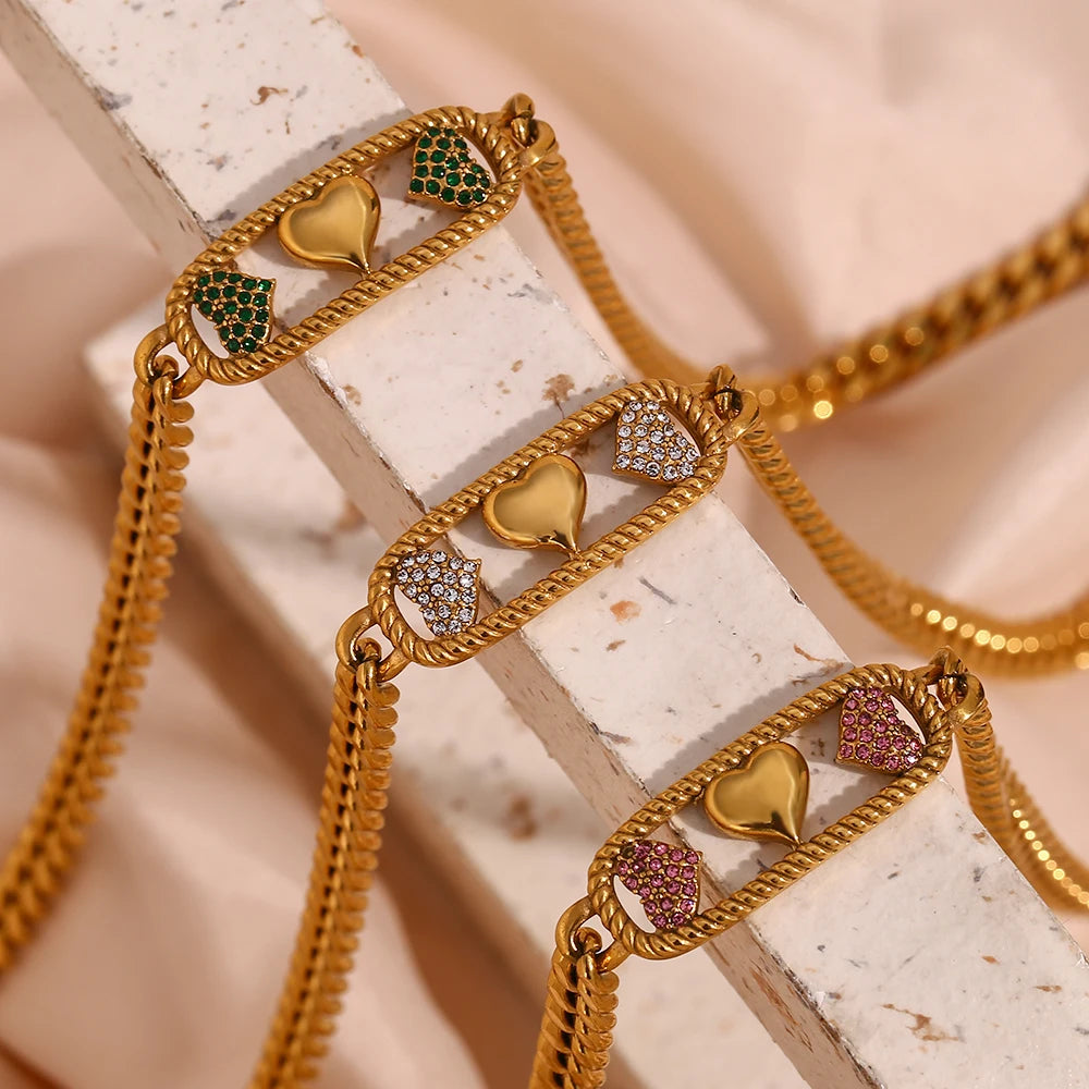 E.B. Belle-Colares de gargantilha cubana de aço inoxidável robusto para mulheres, charme do coração de cristal claro, Ice Out lindo rosa, verde