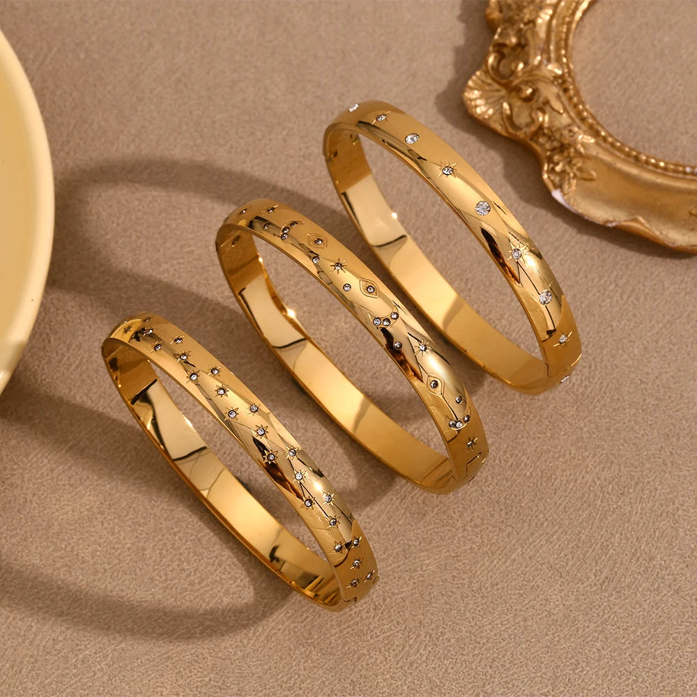 Ebbelle Minimalista Estrela Lua Strass Pulseira 18k Banhado A Ouro 316L Aço Inoxidável Charme À Prova de Água Joias Femininas