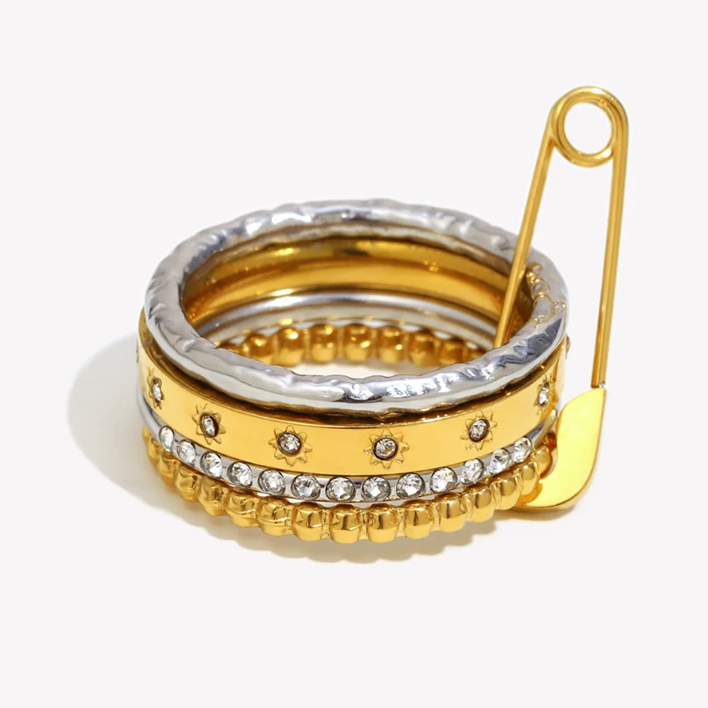 Ebbelle Anel de pino de segurança com múltiplas camadas de cor dupla da moda 18K banhado a ouro joias de declaração de aço inoxidável