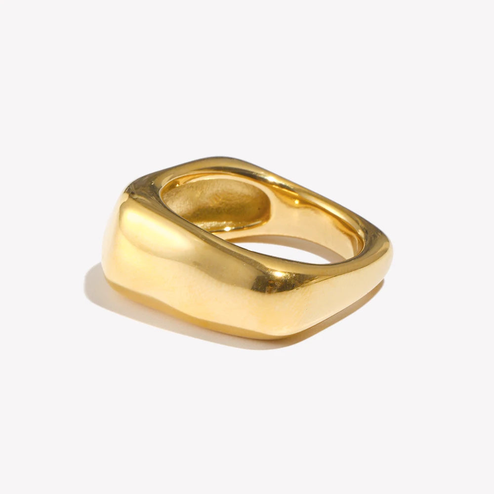 Ebbelle Anel geométrico quadrado simples cor prata anéis de aço inoxidável para decoração feminina acessórios banhados a ouro 18K