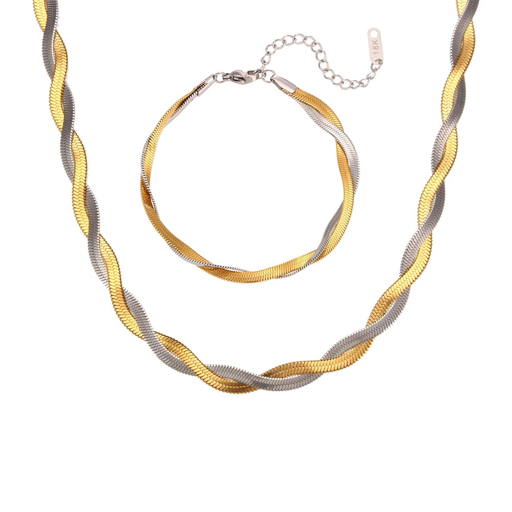 Gargantilha Trançada Bicolor em Aço Inoxidável