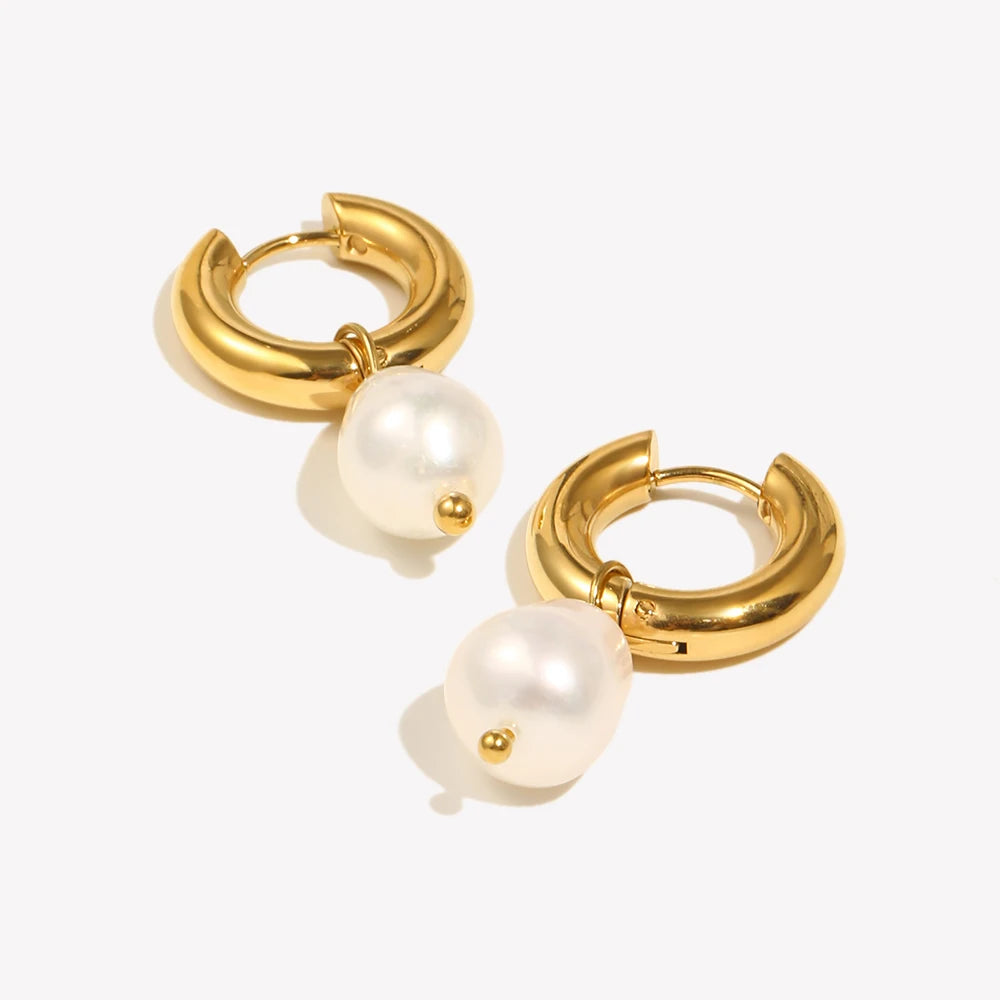 Ebbelle 2024 novo minimalista à prova dwaterproof água jóias de aço inoxidável mulher brinco natural de água doce pérola brincos de argola para mulher