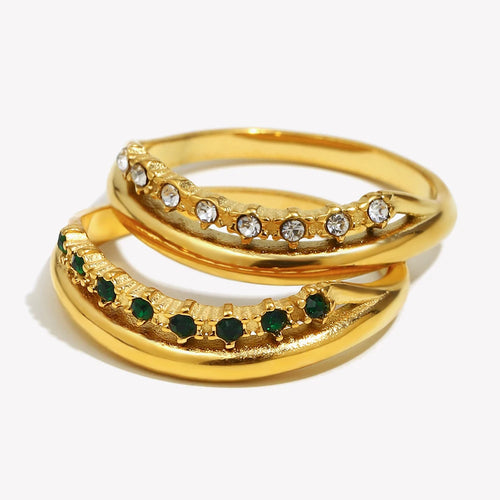 Ebbelle joias de aço inoxidável da moda micro pavimentado strass múltiplas camadas anéis de festa de casamento para noiva anel banhado a ouro