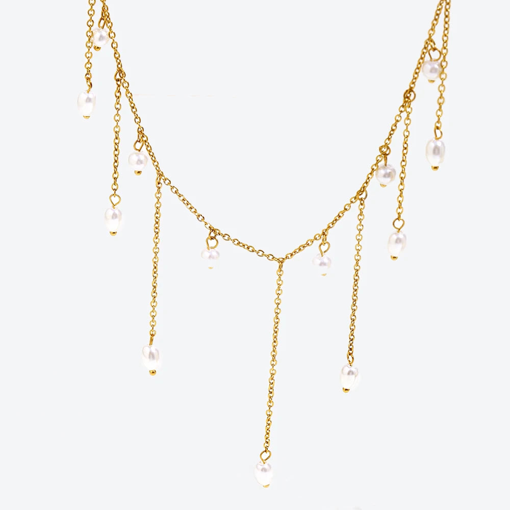 Ebbelle novo exagerado imitação de pérola borla colar pvd banhado a aço inoxidável feminino festa de casamento pescoço jewerly