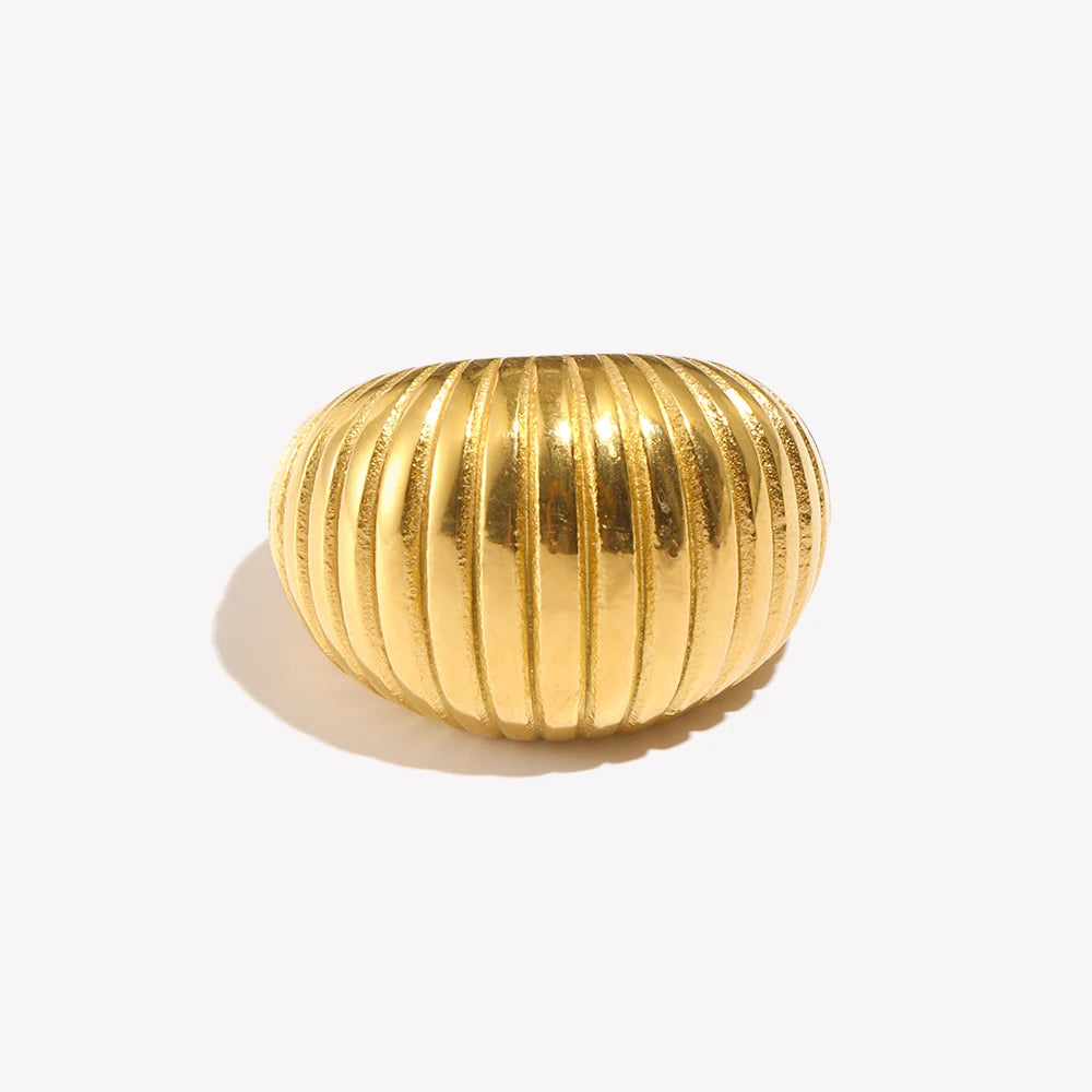 Ebbelle Anel listrado de pão gordo estilo minimalista 18K banhado a ouro aço inoxidável festa feminina joias da moda