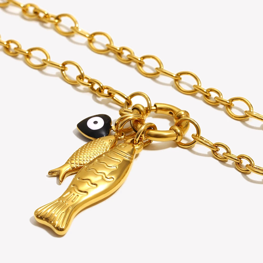 Ebbelle novo estilo oceano peixe pingente colar de aço inoxidável pvd chapeamento primavera fivela diy acessórios jóias femininas