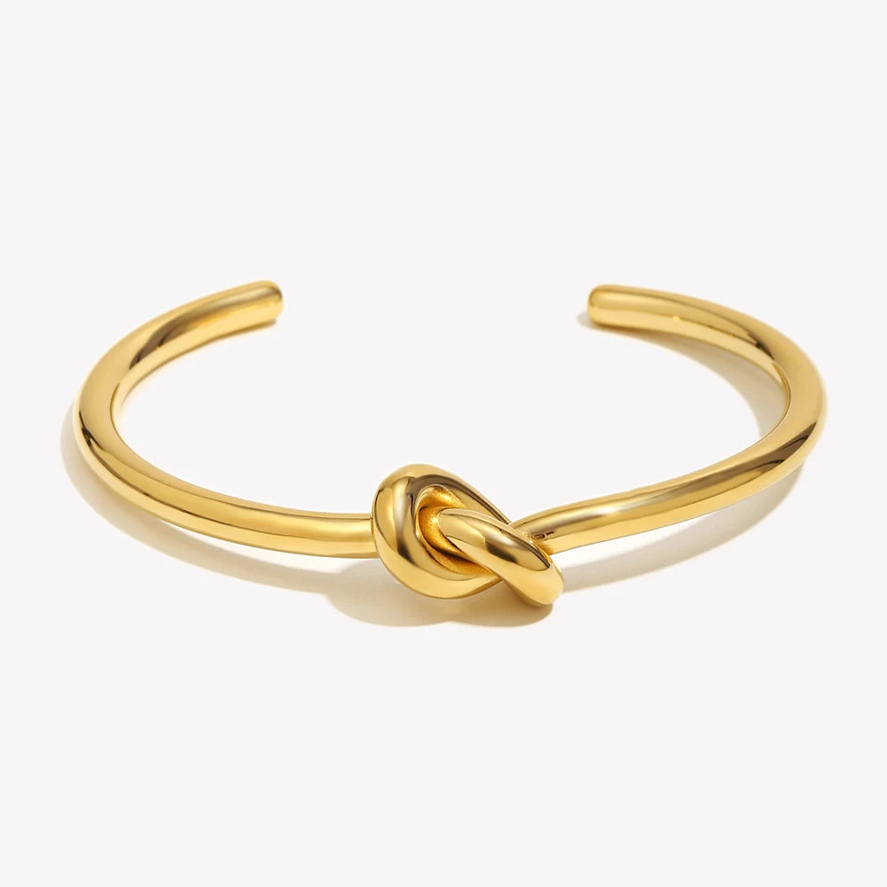 Ebbelle minimalista 18k banhado a ouro nó manguito pulseiras para mulheres joias à prova d'água de aço inoxidável para mulheres