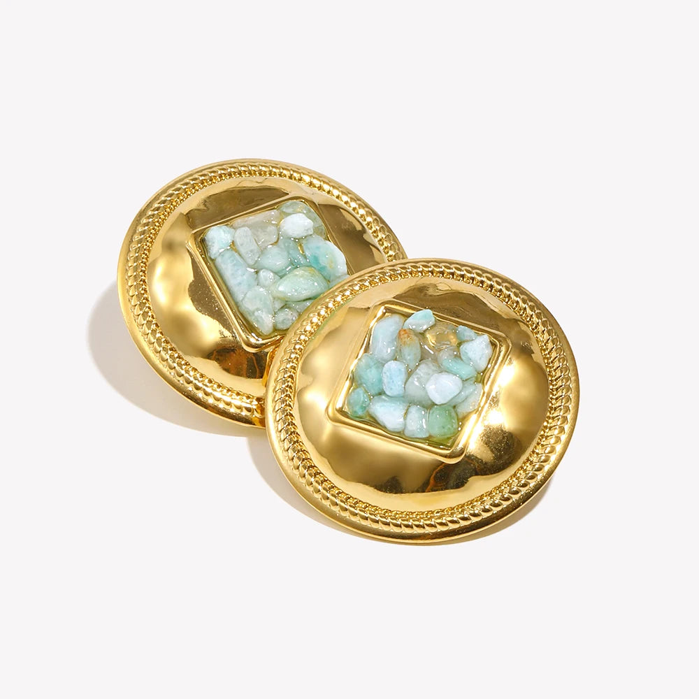Ebbelle estilo vintage formato redondo pedra quebrada brincos novo design banhado a ouro aço inoxidável feminino joias chiques
