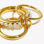 Ebbelle novo estilo elegante feminino três camadas imitação de pérola anel à prova dwaterproof água 18k banhado a ouro 316l jóias de aço inoxidável