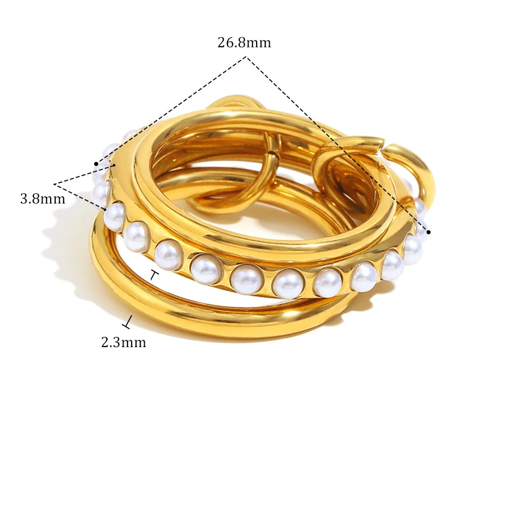 Anel Elegância Pérola Três Camadas