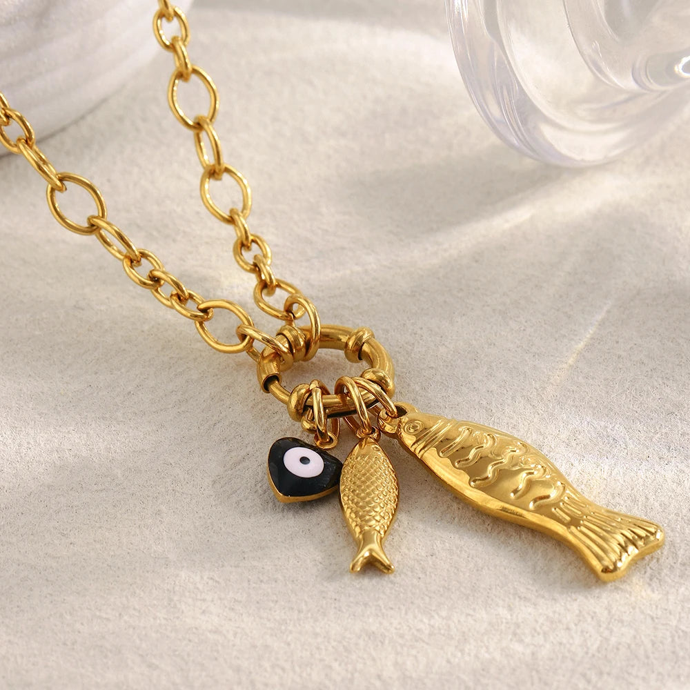 Ebbelle novo estilo oceano peixe pingente colar de aço inoxidável pvd chapeamento primavera fivela diy acessórios jóias femininas