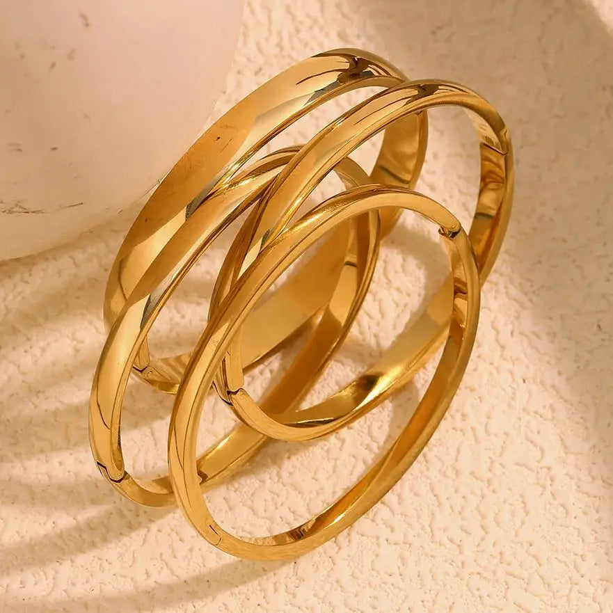 Ebbelle Pulseiras de formato oval com protuberância brilhante de vários tamanhos 18K banhado a ouro em aço inoxidável joias femininas hipoalergênicas à prova d'água