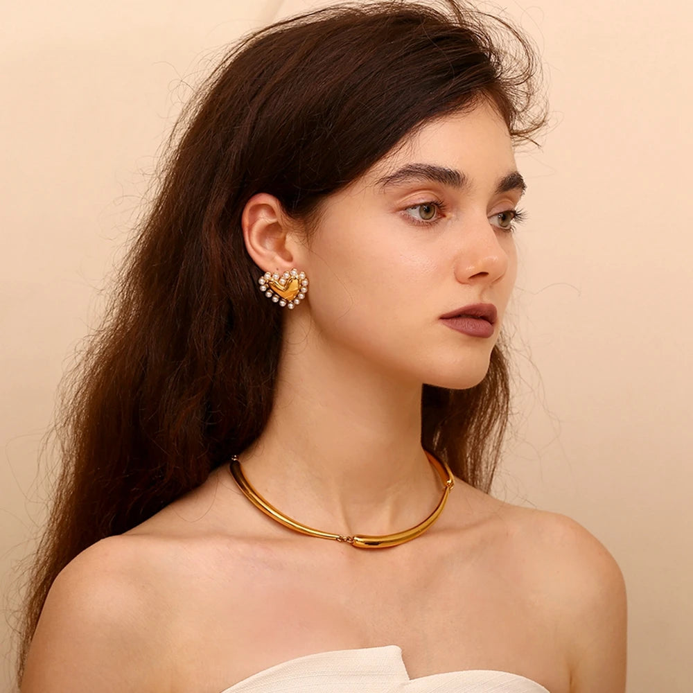 E.B.belle Whirlpool Hammer Padrão Pentagonal Estrela Shell Oco Pérola Suave Coração Roda Redonda Brincos de Aço Inoxidável