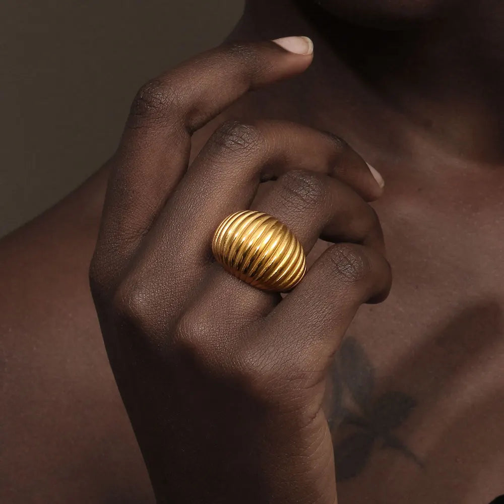 Ebbelle Anel listrado de pão gordo estilo minimalista 18K banhado a ouro aço inoxidável festa feminina joias da moda