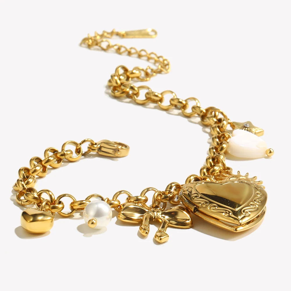 Ebbelle PVD banhado a aço inoxidável coração caixa de foto pingente pulseira moda feminina à prova d'água acessórios de joias de alta qualidade